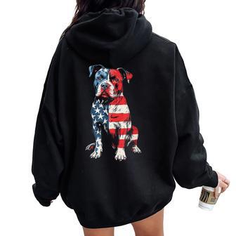 Patriotic Pitbull American Flag Dog Mom Pitbull Dad Women Oversized Hoodie Back Print - Thegiftio UK