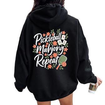 Pickleball Mahjong Repeat Flower Floral Paddle Women Women Oversized Hoodie Back Print - Thegiftio UK