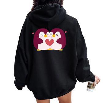 Pingüino Parejas Regalo Boda Aniversarioanalentín Cuello Women Oversized Hoodie Back Print - Regaloses