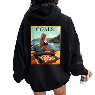 Pinup Girl T Goals Exotic Car Girl Pizza & Beer Felpa con cappuccio oversize da donna con stampa posteriore - Novitaregali
