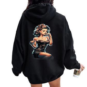 Pinup Girl ジュークボックス レコード音楽プレーヤー ヴィンテージ レディース オーバーサイズ パーカー バックプリント - Kawaiitshirt