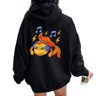 Poisson Rouge Casque D'écoute De La Musique Musicien Sweat à capuche oversize pour femme avec imprimé dans le dos - Cadeauxyz