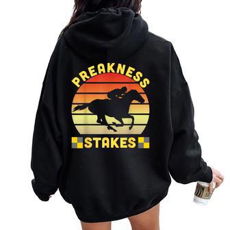 Preakness Stakes Retro Horse Racing Kids Jockey Women Oversized Hoodie Back Print - Thegiftio UK