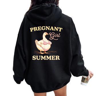 Pregnant Girl Summer Baby Announcement Goose Mom Women Oversized Hoodie Back Print - Thegiftio