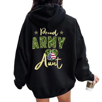 Proud Army Aunt Camou Dog Tag Usa American Flag Family Women Oversized Hoodie Back Print - Thegiftio UK