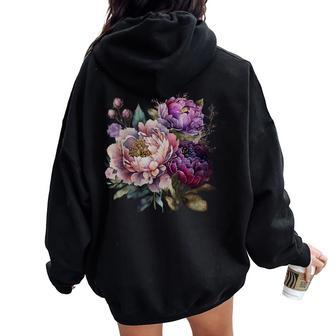 Purple Peony Cottagecore Gardening Flower Gardener Lover Women Oversized Hoodie Back Print - Thegiftio UK