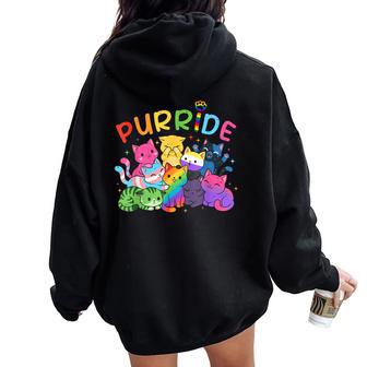 Purride Cat Lgbt Rainbow Lesbian Gay Pride Ally Kids Women Oversized Hoodie Back Print - Thegiftio