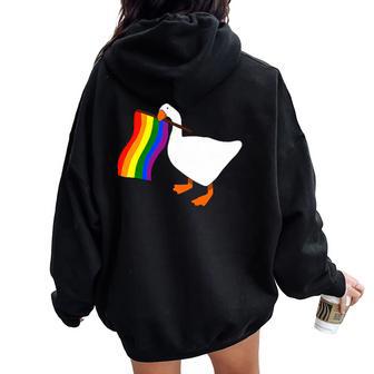 Rainbow Goose Meme Love Is Love Lgbt Gay Lesbian Pride Women Oversized Hoodie Back Print - Thegiftio UK