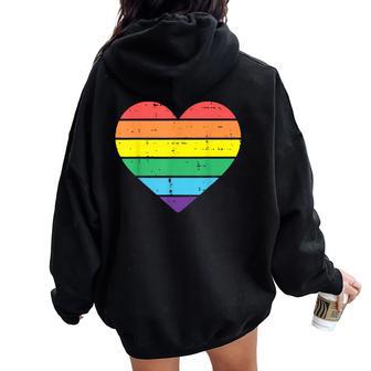 Rainbow Gay Heart Vintage Love Lgbtq Pride Flag Women Women Oversized Hoodie Back Print - Thegiftio