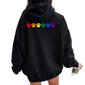 Rainbow Paw Prints Lgbtq Pride Minimalist Women Oversized Hoodie Back Print - Thegiftio UK