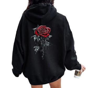 Red Melting Rose Flower Botanist Garden Flower Red Rose Women Oversized Hoodie Back Print - Thegiftio UK