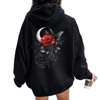 Red Rose Flower Botanist Garden Flower Rose Women Oversized Hoodie Back Print - Thegiftio UK