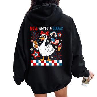 Red White And Goose 4Th Of July Patriotic Kids Women Oversized Hoodie Back Print - Thegiftio UK