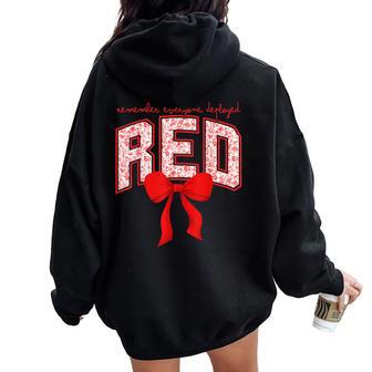 Remember Everyone Deployed Red Bow Toile Military Girls Women Oversized Hoodie Back Print - Thegiftio UK