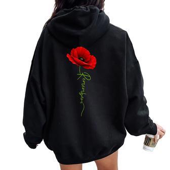 Remember Poppy Flowers Memorial Day Usa Flag Veteran Women Women Oversized Hoodie Back Print | Mazezy