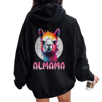 Retro Almama Día De La Madre Mejor Mamá Alpaca Día De La Madre Lama Women Oversized Hoodie Back Print - Regaloses