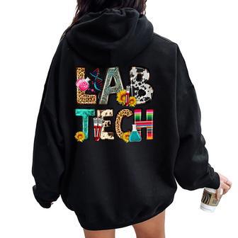 Retro Lab Tech Leopard Floral Medical Laboratory Science Women Oversized Hoodie Back Print - Thegiftio UK