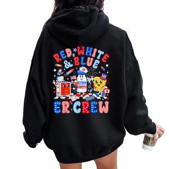 Retro Red White And Blue Er Crew America 4Th Of July Nurse Women Oversized Hoodie Back Print - Thegiftio UK