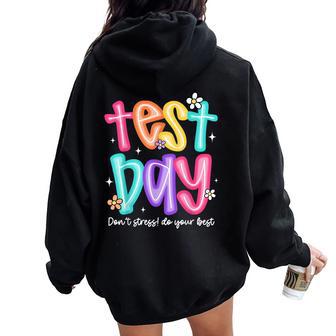 Retro Test Day Don't Stress Do Your Best Teacher Testing Day Women Oversized Hoodie Back Print - Thegiftio UK