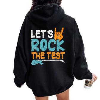 Rock And Roll Teacher Rock The Test Day Women Oversized Hoodie Back Print - Thegiftio UK