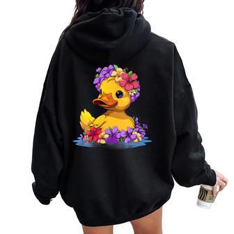 Rubber Duck Floral Hawaiian Rubber Duck Lover Hawaii Women Oversized Hoodie Back Print - Thegiftio UK