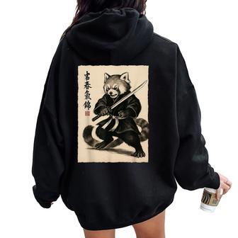 Samouraï Guerrier Panda Roux Japonais Anime Ukiyo-E Culture Sweat à capuche oversize pour femme avec imprimé dans le dos - Cadeauxyz