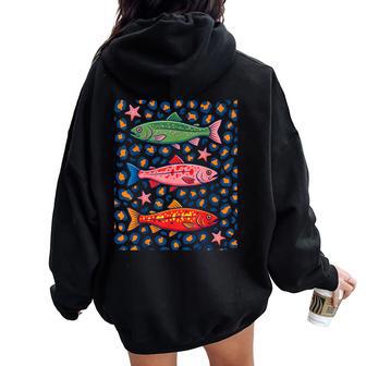 Sardines Tinned Fish Retro Graphic Leopard Women Oversized Hoodie Back Print - Thegiftio UK