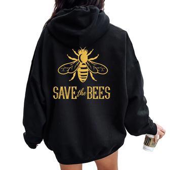 Save The Bees 花、じんましん、アースデイ、環境、平和 レディース オーバーサイズ パーカー バックプリント - Kawaiitshirt