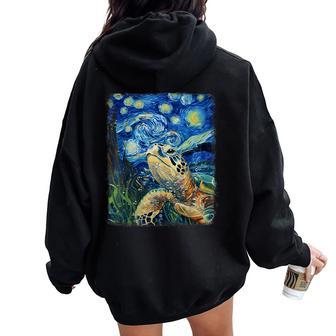 Sea Turtle Ocean Starry Night Painting Women Oversized Hoodie Back Print - Thegiftio UK