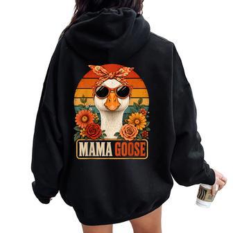 Silly Mama Goose In Sunglasses Coquette Floral Mother's Day Women Oversized Hoodie Back Print - Thegiftio