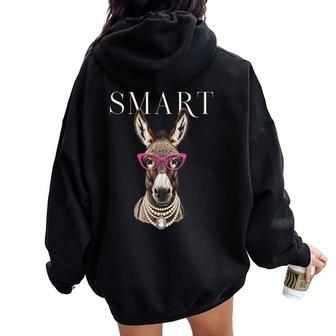 Smart Donkey With Glasses Meme Smart Donkey Ass Women Oversized Hoodie Back Print - Thegiftio UK