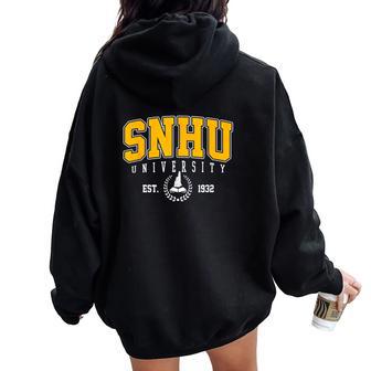 Snhu Arch Retro Collegiate Athletic Sports Women Women Oversized Hoodie Back Print | Mazezy