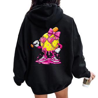Softball Drip Ice Cream Girls Game Day Softball Vibes Women Oversized Hoodie Back Print - Thegiftio UK
