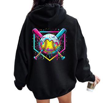 Softball Girl Ice Cream Softball Drip Youth Women Oversized Hoodie Back Print - Thegiftio UK