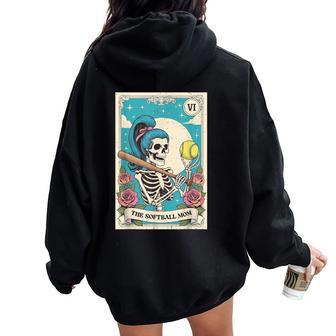 Softball Mom Skeleton Cheer Mama Game Day Womens Women Oversized Hoodie Back Print - Thegiftio