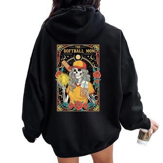 Softball Mom Tarot Card Skeleton Sports Mom Game Day Women Oversized Hoodie Back Print - Thegiftio