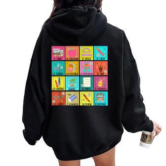 Spanish Teacher Back To School Maestra Dual Language Crew Women Oversized Hoodie Back Print - Thegiftio