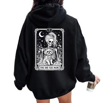 Spooky Shih Tzu Mom Skeleton Tarot Card Halloween Dog Mama Women Oversized Hoodie Back Print - Thegiftio