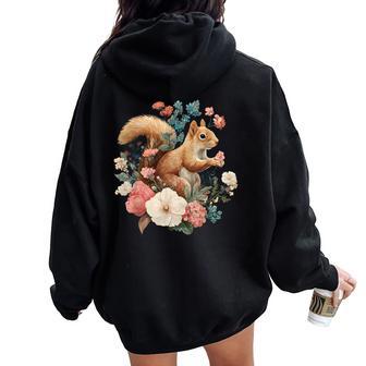 Squirrel Flower Cottagecore Women Oversized Hoodie Back Print - Thegiftio UK