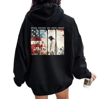 Stars Stripes And Jesus Christ Patriotic Christian Women Oversized Hoodie Back Print - Thegiftio UK