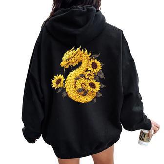 Sunflower Dragon Flower Fantasy Floral Women Oversized Hoodie Back Print - Thegiftio UK