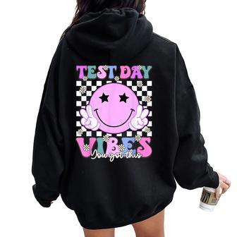Test Day Vibes State Testing Staar Retro Teacher Student Women Oversized Hoodie Back Print - Thegiftio