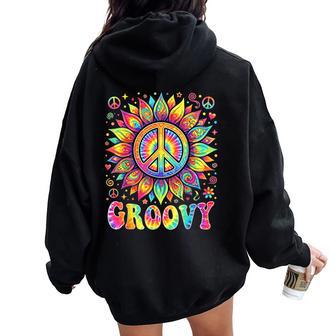 Tie Dye Groovy Sunflower Peace Sign Hippie Women Oversized Hoodie Back Print - Thegiftio UK