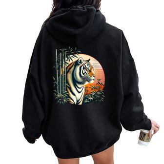 Tigre Japonés De Bambú Cuello Women Oversized Hoodie Back Print - Regaloses