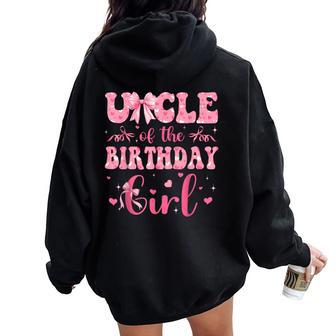 Uncle Of The Birthday Girl Matching Pink Coquette Bow Women Oversized Hoodie Back Print - Thegiftio