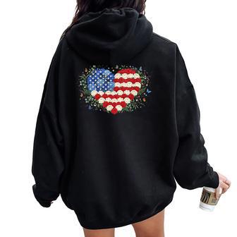 Usa Floral American Flag Flower 4Th Of July Women Oversized Hoodie Back Print - Thegiftio UK