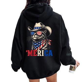 Usa 'Merica Cat Kids 4Th Of July Independence Day Women Oversized Hoodie Back Print - Thegiftio