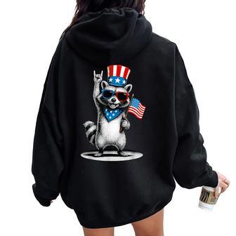 Usa Patriotic Raccoon Kids 4Th Of July Women Oversized Hoodie Back Print - Thegiftio UK