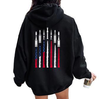 Usa Space Rockets 4Th Of July Kids Patriotic Women Oversized Hoodie Back Print - Thegiftio UK