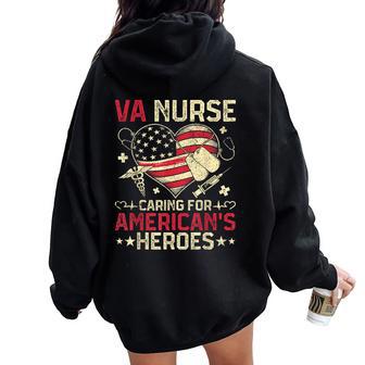 Va Nurse Caring For America's Heroes Veterans Day Usa Heart Women Oversized Hoodie Back Print - Thegiftio UK
